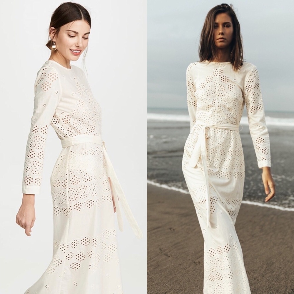 Women’s Cream Eyelet Maxi Dress with Tie Waist